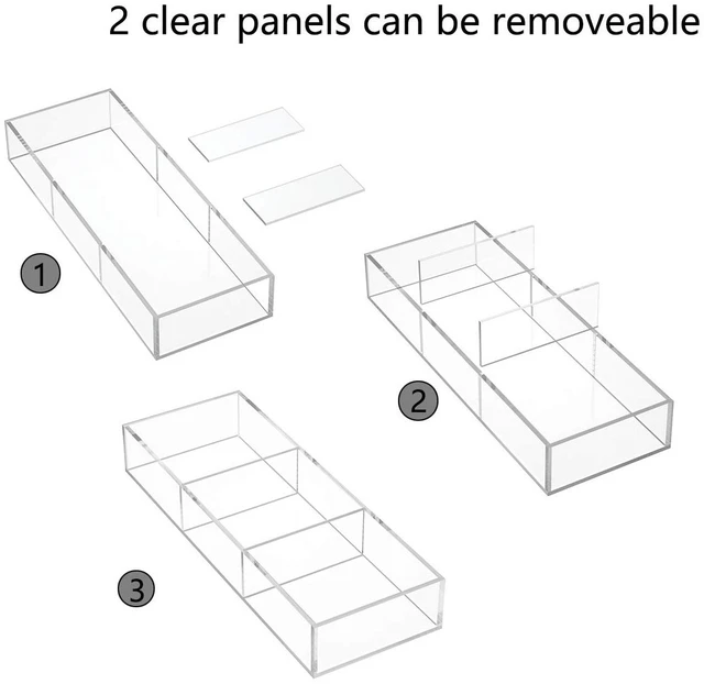 Alt view image 7 of 7 - 3 Section Clear Acrylic Drawer Organizer Tray, Office & Makeup Drawer Organizer (11.8x4.3 inch) (Pack of 2)
