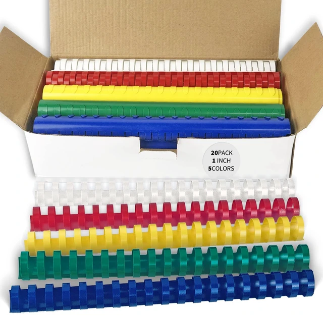 Main image of Plastic Binding Combs, 1 Inch, 19 Ring, Multi Color, 20 Pack Plastic Binding Combs, 1 Inch Diameter, 225 Sheet Capacity, for Letter Size, Multi Color (White, Yellow, Red, Green, Blue)