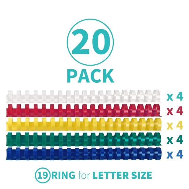 Alt view image 2 of 5 - Plastic Binding Combs, 1 Inch, 19 Ring, Multi Color, 20 Pack Plastic Binding Combs, 1 Inch Diameter, 225 Sheet Capacity, for Letter Size, Multi Color (White, Yellow, Red, Green, Blue)