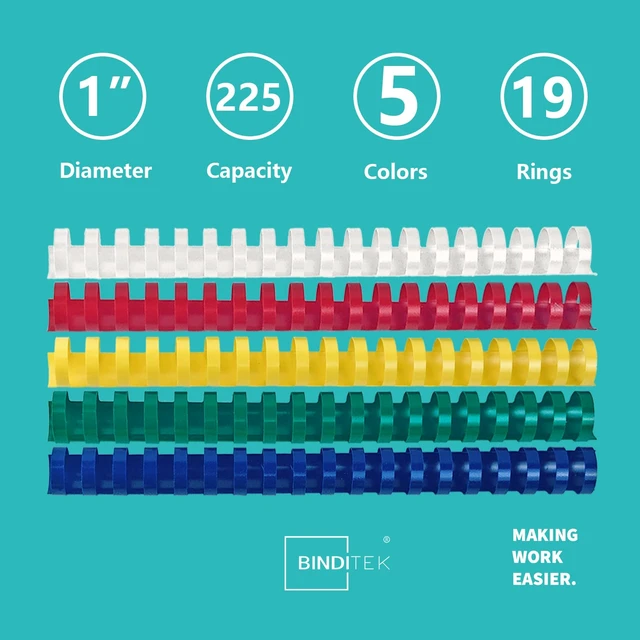 Alt view image 3 of 5 - Plastic Binding Combs, 1 Inch, 19 Ring, Multi Color, 20 Pack Plastic Binding Combs, 1 Inch Diameter, 225 Sheet Capacity, for Letter Size, Multi Color (White, Yellow, Red, Green, Blue)