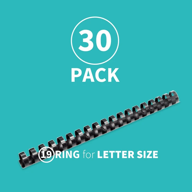 Alt view image 2 of 6 - Plastic Binding Comb Spines, 3/4 Inch, 19 Ring, Black, 30 Pack Plastic Binding Combs, 3/4 Inch Diameter, 150 Sheet Capacity, for Letter Size, for Students and Coworkers