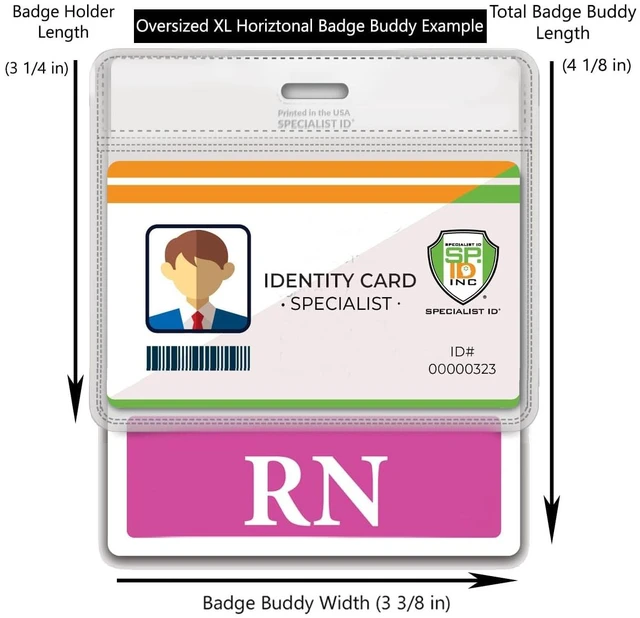 Alt view image 2 of 7 - Bulk 20 Pack - Oversized RN Badge Buddy - Horizontal Extra Large Badge Buddies for Registered Nurses - 3 3/8 X 4 1/8 Role Identification Badge Backer Card - USA Printed by (Hot Pink)