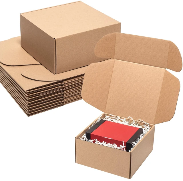Main image of 8x8x4" Shipping Boxes 25 Pack Corrugated Cardboard Brown Box 3 Layers, Medium Kraft Literature Mailer Packaging Supplies Mailing Boxes for Small Business