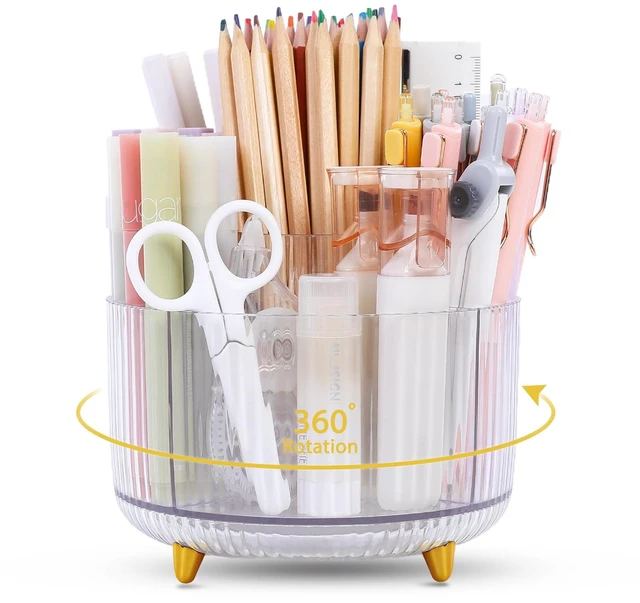 Main image of Rotating Pencil Pen Holder, Pen Organizer with 5 Slots - Aesthetic Desk Organizer and Accessories for School, Home, Office Supplies