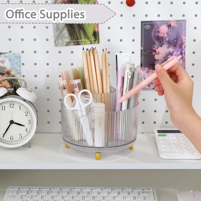 Alt view image 3 of 7 - Rotating Pencil Pen Holder, Pen Organizer with 5 Slots - Aesthetic Desk Organizer and Accessories for School, Home, Office Supplies