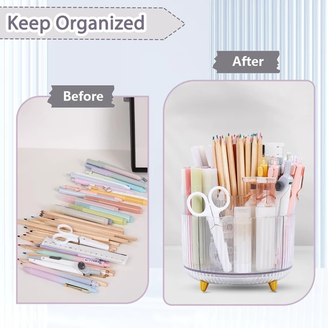 Alt view image 5 of 7 - Rotating Pencil Pen Holder, Pen Organizer with 5 Slots - Aesthetic Desk Organizer and Accessories for School, Home, Office Supplies