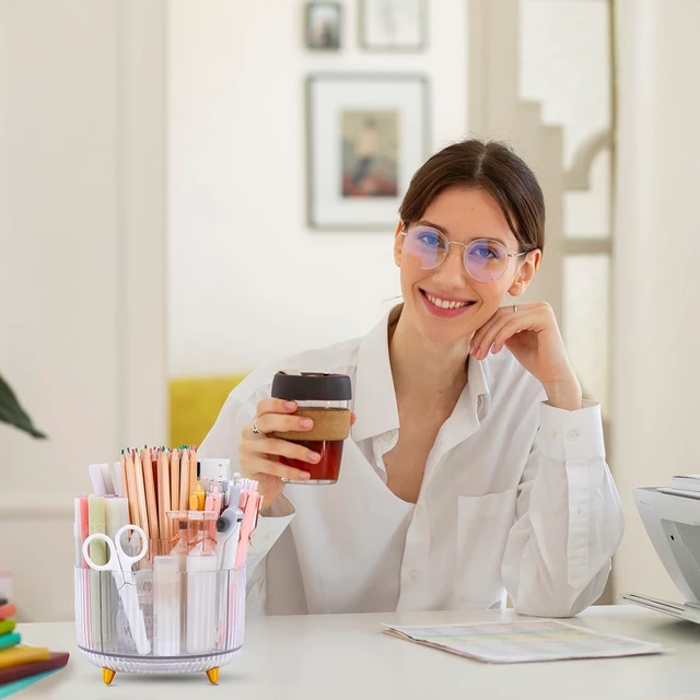 Alt view image 7 of 7 - Rotating Pencil Pen Holder, Pen Organizer with 5 Slots - Aesthetic Desk Organizer and Accessories for School, Home, Office Supplies