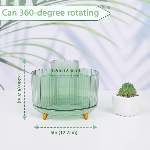 Alt view image 2 of 7 - Rotating Pencil Pen Holder, Pen Organizer with 5 Slots - Aesthetic Desk Organizer and Accessories for School, Home, Office Supplies, Clear Green