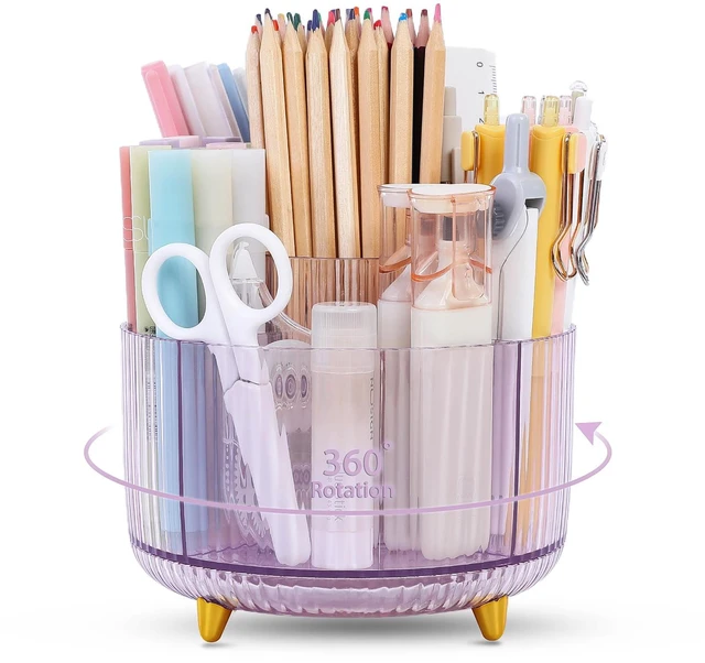 Main image of Rotating Pencil Pen Holder, Pen Organizer with 5 Slots - Aesthetic Desk Organizer and Accessories for School, Home, Office Supplies