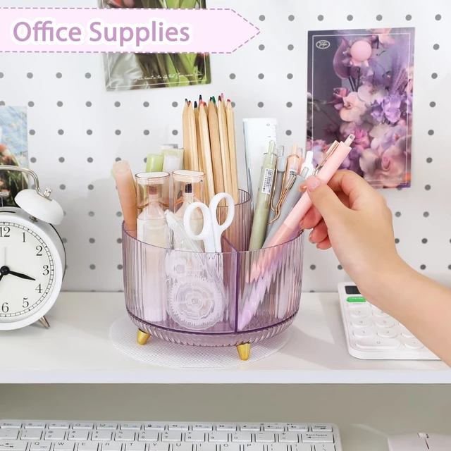 Alt view image 3 of 7 - Rotating Pencil Pen Holder, Pen Organizer with 5 Slots - Aesthetic Desk Organizer and Accessories for School, Home, Office Supplies
