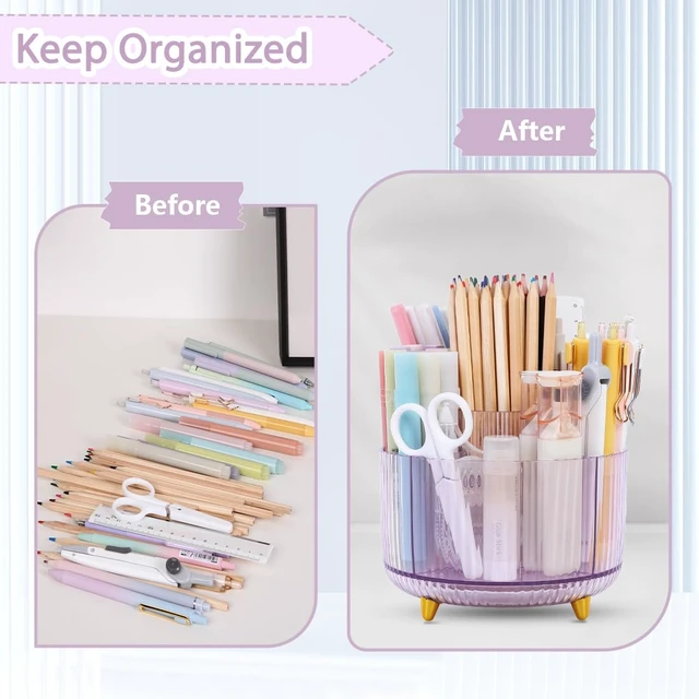 Alt view image 6 of 7 - Rotating Pencil Pen Holder, Pen Organizer with 5 Slots - Aesthetic Desk Organizer and Accessories for School, Home, Office Supplies