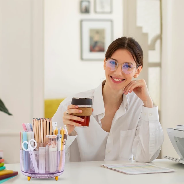 Alt view image 7 of 7 - Rotating Pencil Pen Holder, Pen Organizer with 5 Slots - Aesthetic Desk Organizer and Accessories for School, Home, Office Supplies