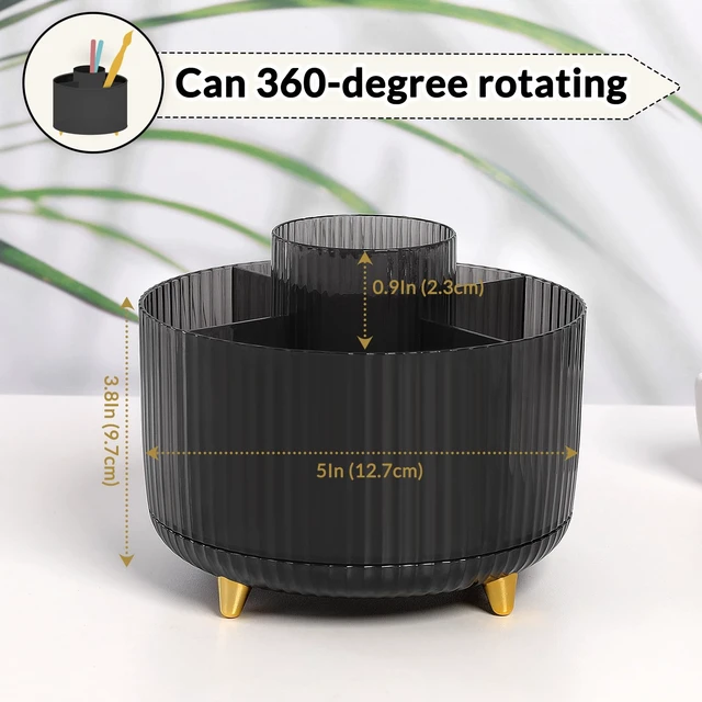 Alt view image 2 of 7 - Rotating Pencil Pen Holder, Pen Organizer with 5 Slots - Aesthetic Desk Organizer and Accessories for School, Home, Office Supplies, Clear Black
