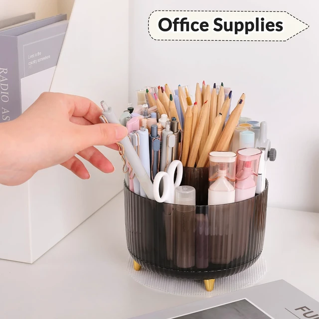 Alt view image 3 of 7 - Rotating Pencil Pen Holder, Pen Organizer with 5 Slots - Aesthetic Desk Organizer and Accessories for School, Home, Office Supplies, Clear Black
