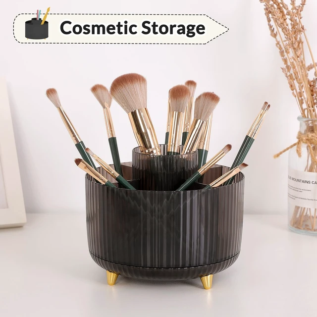 Alt view image 5 of 7 - Rotating Pencil Pen Holder, Pen Organizer with 5 Slots - Aesthetic Desk Organizer and Accessories for School, Home, Office Supplies, Clear Black