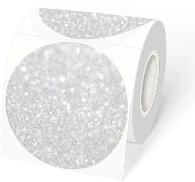 Main image of 3" Holographic Direct Thermal Label Stickers, Round Printable Rainbow Glitter Thermal Printer Sticker Labels for Gift Wrapping, Self-Adhesive DIY Custom Logo Design- Shiny Silver