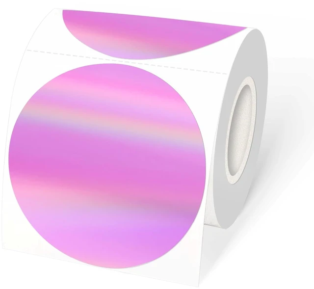 Main image of 3" Holographic Direct Thermal Label Stickers, Round Printable Rainbow Glitter Thermal Printer Sticker Labels for Gift Wrapping, Self-Adhesive DIY Custom Logo Design- Holographic Pink
