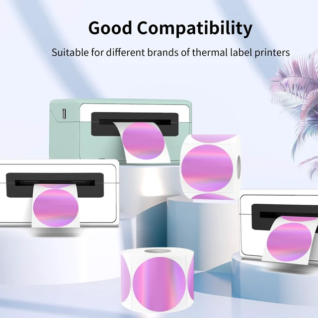 Alt view image 3 of 6 - 3" Holographic Direct Thermal Label Stickers, Round Printable Rainbow Glitter Thermal Printer Sticker Labels for Gift Wrapping, Self-Adhesive DIY Custom Logo Design- Holographic Pink