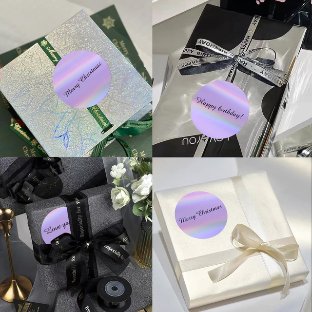 Alt view image 5 of 6 - 3" Holographic Direct Thermal Label Stickers, Round Printable Rainbow Glitter Thermal Printer Sticker Labels for Gift Wrapping, Self-Adhesive DIY Custom Logo Design- Holographic Purple