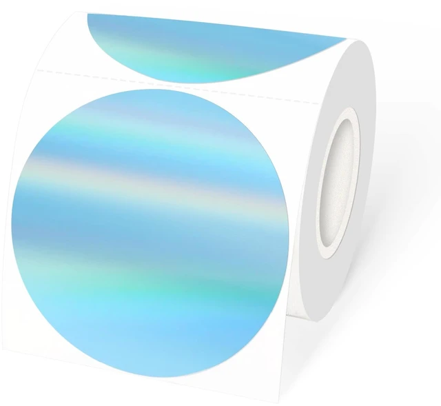 Main image of 3" Holographic Direct Thermal Label Stickers, Round Printable Rainbow Glitter Thermal Printer Sticker Labels for Gift Wrapping, Self-Adhesive DIY Custom Logo Design- Holographic Blue