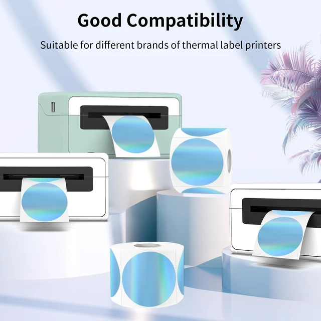 Alt view image 3 of 6 - 3" Holographic Direct Thermal Label Stickers, Round Printable Rainbow Glitter Thermal Printer Sticker Labels for Gift Wrapping, Self-Adhesive DIY Custom Logo Design- Holographic Blue