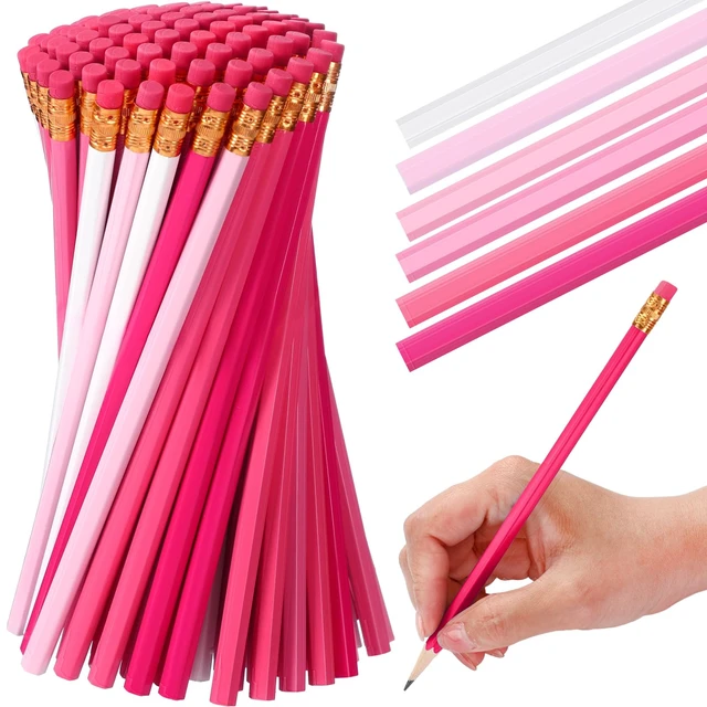 Alt view image 2 of 7 - 60 Pcs HB Pencils #2 Unsharpened Wood, Pink Series, White Wood Cased with Pink Eraser, HB Graphite for School Exam Office, Blank Bulk Sketching Learning, Great Students Kids Adults