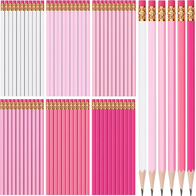 Main image of 60 Pcs HB Pencils #2 Unsharpened Wood, Pink Series, White Wood Cased with Pink Eraser, HB Graphite for School Exam Office, Blank Bulk Sketching Learning, Great Students Kids Adults