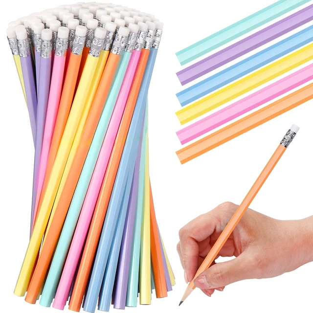 Alt view image 2 of 6 - 60 Pcs HB Pencils #2 Unsharpened Wood, Macaron Color, Silver Wood Cased with Pink Eraser, HB Graphite for School Exam Office, Blank Bulk Sketching Learning, Great Students Kids Adults