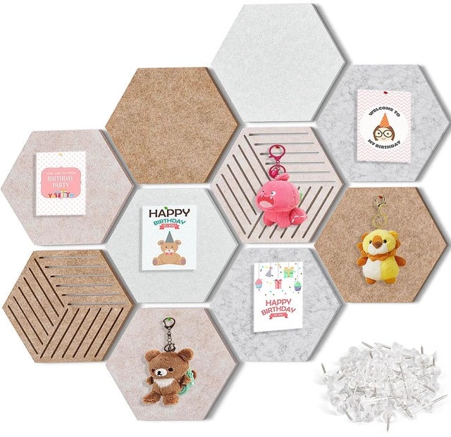 Main image of Hexagon Cork Boards for Walls Self Adhesive, 10 Pack 12 x 10 inch 1300g/m² Dense Felt Bulletin Tiles, Frameless, Peel and Stick, Renter Friendly, Modern, Modular, for Office Dorm Room Decor