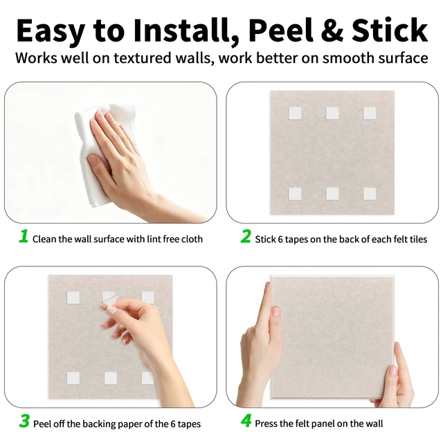 Alt view image 7 of 7 - 1/2'' Thick Cork-Bulletin Board Felt Wall Tiles Squares 12 x 12 in 1700g/m² High Density Felt Pin Boards for Walls, Adhesive, Frameless, Modular, Renter Friendly, Removable, Light Color, 8Pcs