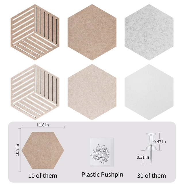 Alt view image 6 of 7 - Hexagon Cork Boards for Walls Self Adhesive, 10 Pack 12 x 10 inch 1300g/m² Dense Felt Bulletin Tiles, Frameless, Peel and Stick, Renter Friendly, Modern, Modular, for Office Dorm Room Decor