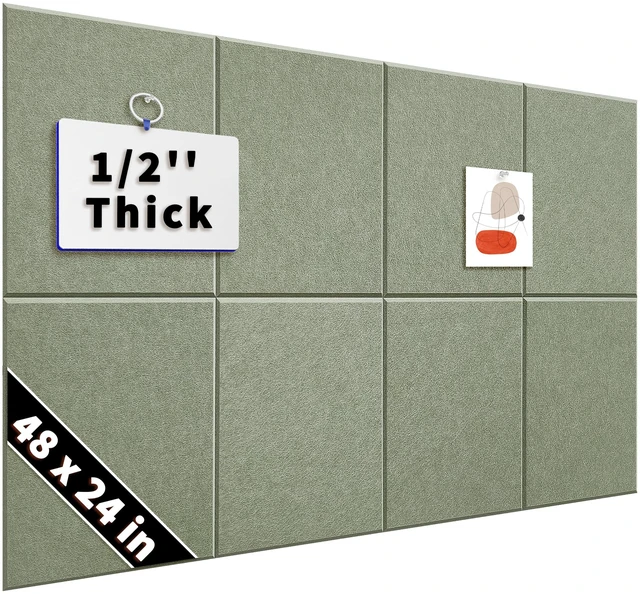 Main image of 1/2'' Thick Felt Bulletin Cork Board Tiles for Walls Self Adhesive Frameless Corkboard Alternative, 1700g/m² Dense Felt Board Squares, Renter Friendly, Removable, Sage, 8 Pack 12x12 in