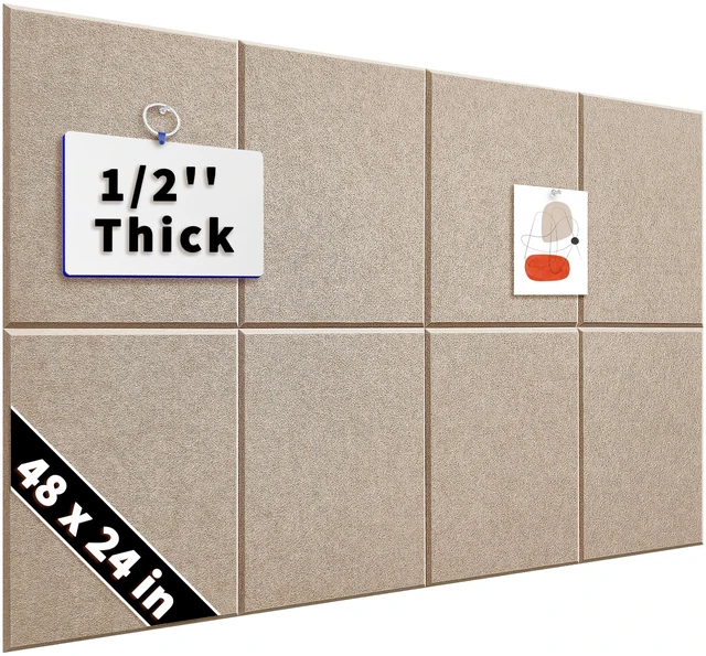 Main image of 1/2'' Thick Felt Bulletin Board Squares, Dartboard Wall Protector 1700g/m² Ultra-Dense Felt Panels for Walls, Self Adhesive, Frameless, Modular, Renter Friendly, Removable, 8 Pack 12'' x 12''