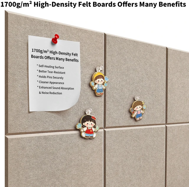 Alt view image 6 of 7 - 1/2'' Thick Felt Bulletin Board Squares, Dartboard Wall Protector 1700g/m² Ultra-Dense Felt Panels for Walls, Self Adhesive, Frameless, Modular, Renter Friendly, Removable, 8 Pack 12'' x 12''
