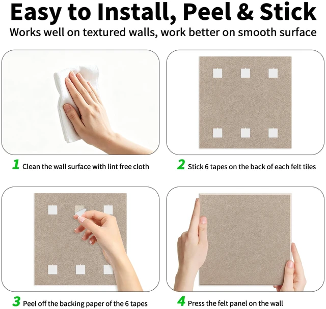 Alt view image 7 of 7 - 1/2'' Thick Felt Bulletin Board Squares, Dartboard Wall Protector 1700g/m² Ultra-Dense Felt Panels for Walls, Self Adhesive, Frameless, Modular, Renter Friendly, Removable, 8 Pack 12'' x 12''
