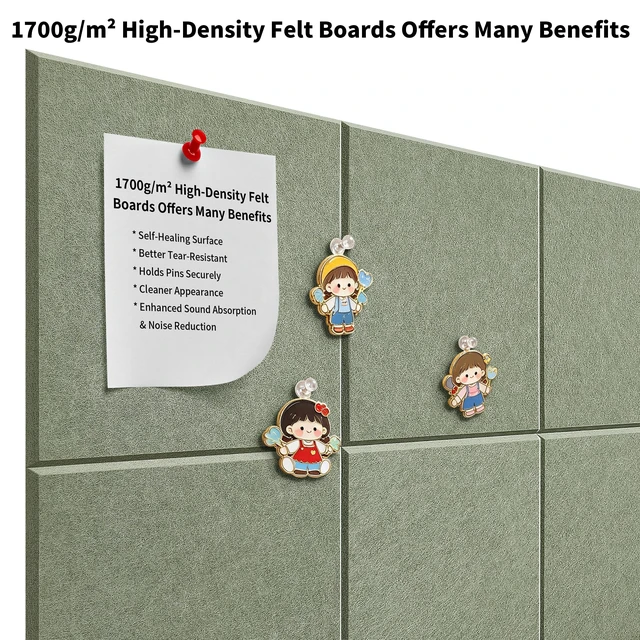 Alt view image 6 of 7 - 1/2'' Thick Felt Bulletin Cork Board Tiles for Walls Self Adhesive Frameless Corkboard Alternative, 1700g/m² Dense Felt Board Squares, Renter Friendly, Removable, Sage, 8 Pack 12x12 in