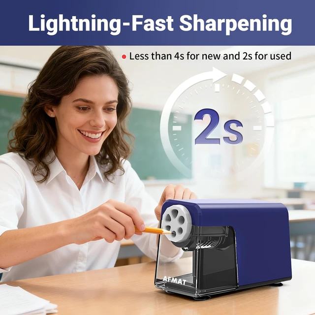Alt view image 4 of 7 - PSD1 6-Hole Electric Pencil Sharpener, Cordless & Rechargeable, Pencil Sharpener for Classroom, Heavy Duty Pencil Sharpeners for 6-11mm Pencils, Auto Stop, Super Fast, 10,000+ Sharpenings