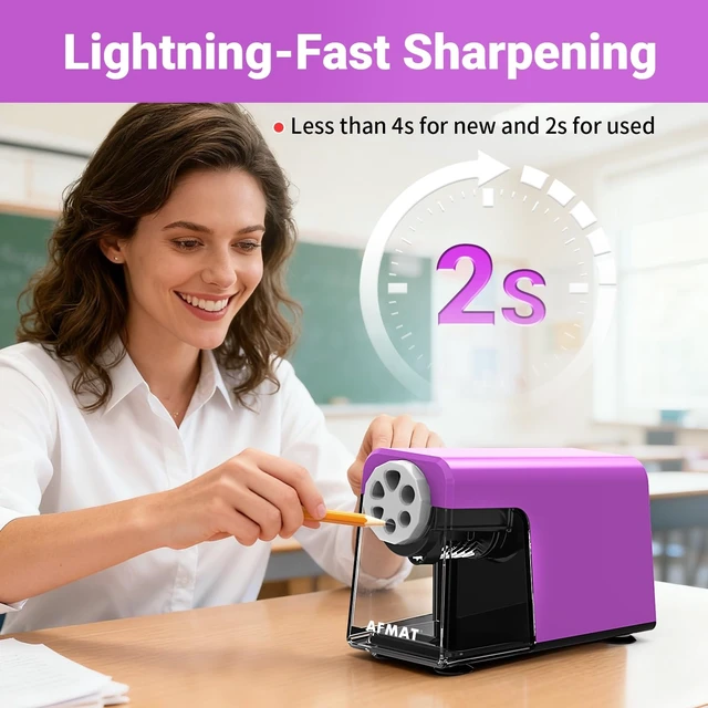 Alt view image 4 of 7 - PSD1 6-Hole Electric Pencil Sharpener, Cordless & Rechargeable, Colored Pencil Sharpener for 6-11mm Pencils, Auto Stop, Super Fast, 10,000+ Sharpenings, Battery Powered for Classroom/Home/Office
