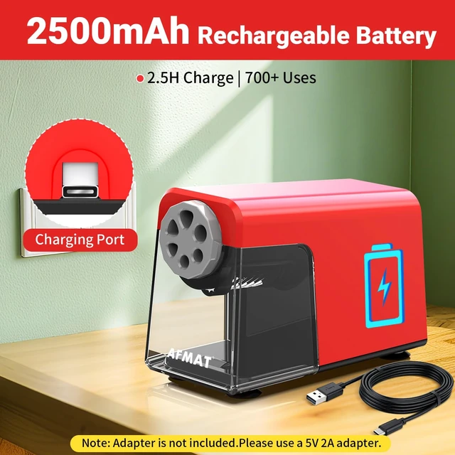 Alt view image 6 of 7 - PSD1 Electric Pencil Sharpener 6 Hole, Cordless & Rechargeable, Colored Pencil Sharpener for 6-11mm Pencils, Auto Stop, Super Fast, 10,000+ Sharpenings, Battery Powered for Classroom/Home/Office