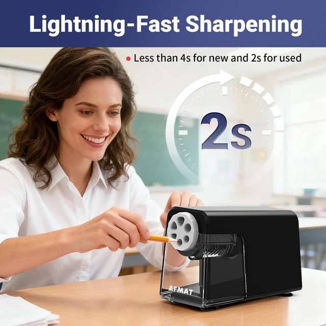 Alt view image 4 of 7 - PSD1 6-Hole Electric Pencil Sharpener for Classroom, Cordless & Rechargeable, Heavy Duty Pencil Sharpeners for 6-11mm Colored Pencils, Auto Stop, Super Fast, 10,000+ Sharpenings, Battery Powered