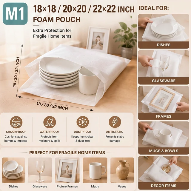Alt view image 3 of 7 - 30 Pcs 18 x 18 Inch Foam Packing Pouches, Moving Supplies, Packing Foam Cushion Foam Pouches for Dishes, Glassware, Photo Frame, Canvas Artwork, Musical Instrument Fragile Items for Moving Shipping