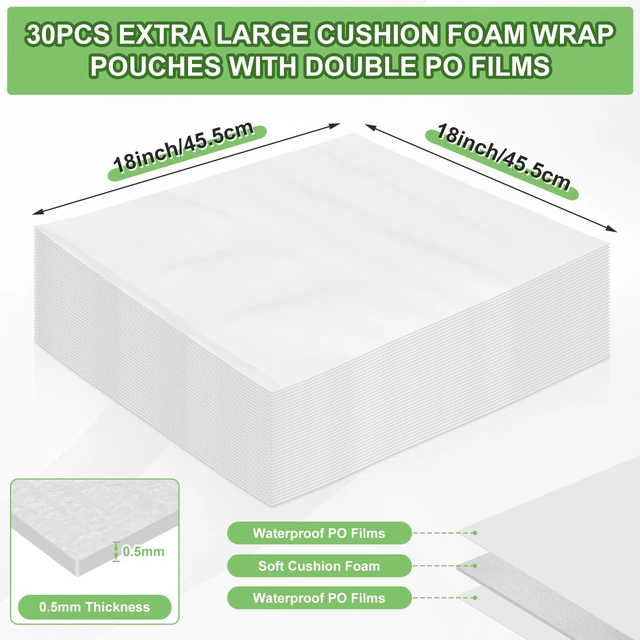 Alt view image 2 of 7 - 30 Pcs 18 x 18 Inch Foam Packing Pouches, Moving Supplies, Packing Foam Cushion Foam Pouches for Dishes, Glassware, Photo Frame, Canvas Artwork, Musical Instrument Fragile Items for Moving Shipping