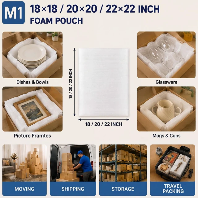 Alt view image 5 of 7 - 30 Pcs 18 x 18 Inch Foam Packing Pouches, Moving Supplies, Packing Foam Cushion Foam Pouches for Dishes, Glassware, Photo Frame, Canvas Artwork, Musical Instrument Fragile Items for Moving Shipping