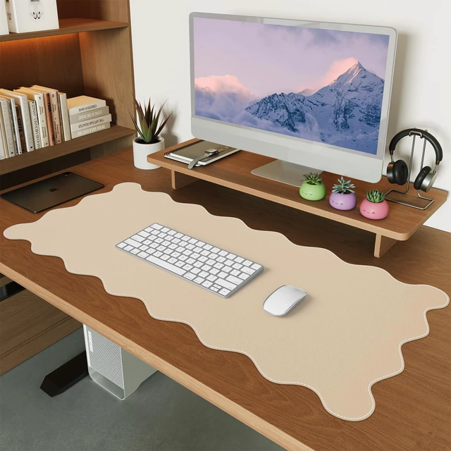 Main image of Beige Desk Blotter 35.4"x15.7", Desk Protector for Workspace Mouse Pad with Big Mousepad and Anti-Slip, Romantic Floral Desk Pad for Computer Travel Vanity Office Workspace Area