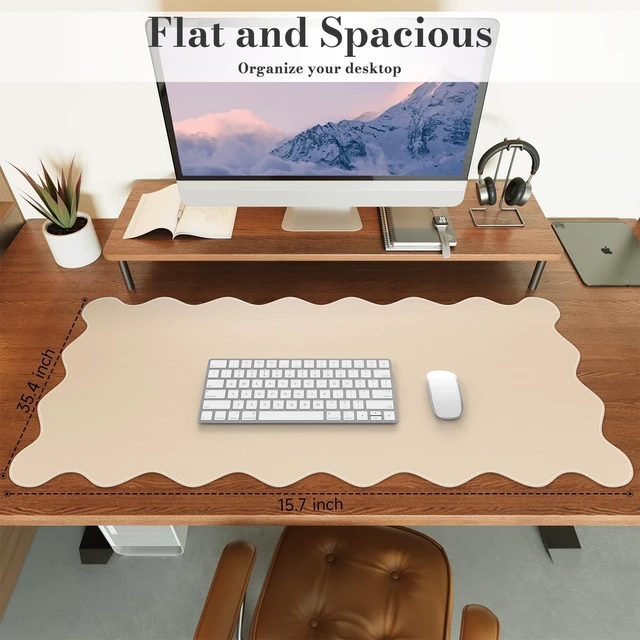 Alt view image 2 of 7 - Beige Desk Blotter 35.4"x15.7", Desk Protector for Workspace Mouse Pad with Big Mousepad and Anti-Slip, Romantic Floral Desk Pad for Computer Travel Vanity Office Workspace Area