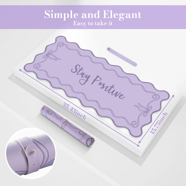 Alt view image 2 of 7 - Purple Office Decor for Women, Scalloped Desk Cover Mat Large Mouse Pad, Leather Waterproof Accessories Blotter, Non-Slip Mousepad for Organizer Office Dorm Supplies Teacher Girly