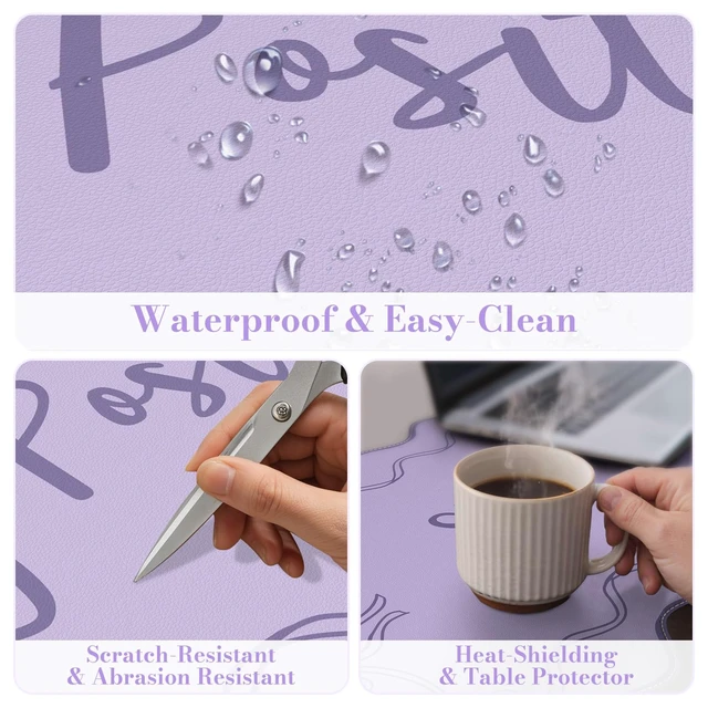 Alt view image 3 of 7 - Purple Office Decor for Women, Scalloped Desk Cover Mat Large Mouse Pad, Leather Waterproof Accessories Blotter, Non-Slip Mousepad for Organizer Office Dorm Supplies Teacher Girly