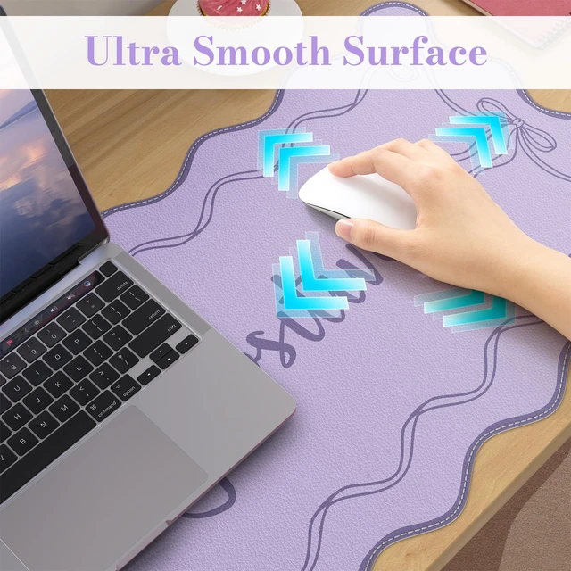 Alt view image 5 of 7 - Purple Office Decor for Women, Scalloped Desk Cover Mat Large Mouse Pad, Leather Waterproof Accessories Blotter, Non-Slip Mousepad for Organizer Office Dorm Supplies Teacher Girly