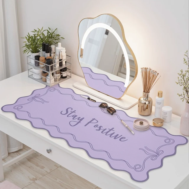 Alt view image 7 of 7 - Purple Office Decor for Women, Scalloped Desk Cover Mat Large Mouse Pad, Leather Waterproof Accessories Blotter, Non-Slip Mousepad for Organizer Office Dorm Supplies Teacher Girly