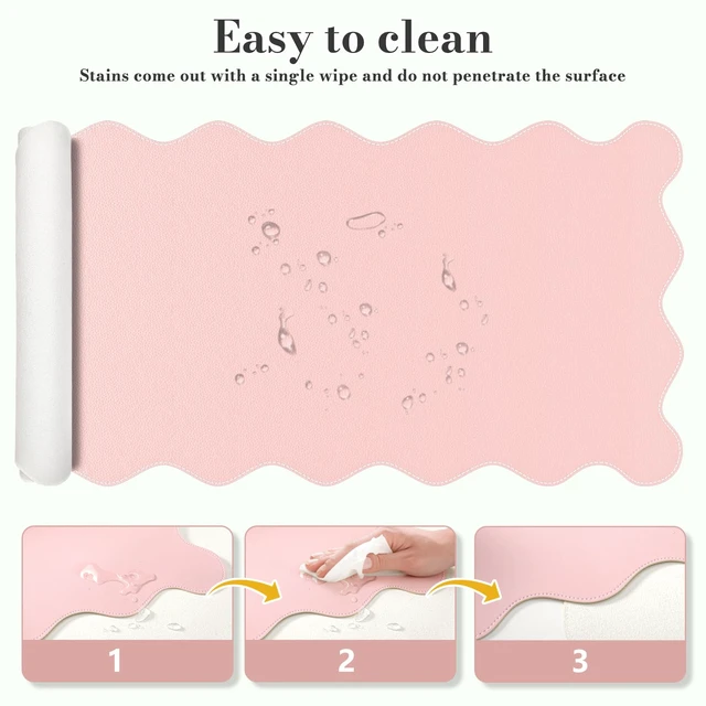Alt view image 3 of 7 - Pink Scalloped Table Mat, 35.4"x15.7" Desk Pad for Workspace Scalloped Mousepad Featuring Stitched Edges and Non-Slip Base, Charming Floral Desk Pad for Teacher Cubicle Workspace